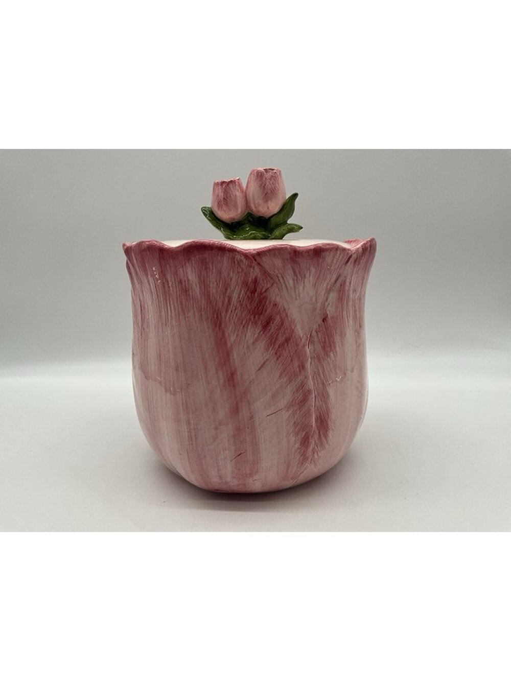 Henriksen Pink Tulip Shaped Ceramic Cookie Jar Made in Japan MCM Collectible